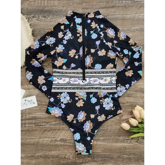 Long-Sleeves Zipper Floral Printed Wetsuits Long-Sleeves Zipper Floral Printed Wetsuits