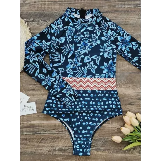 Long-Sleeves Zipper Floral Printed Wetsuits Long-Sleeves Zipper Floral Printed Wetsuits