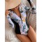 Long Sleeves Zipper Floral Printed Split-Joint One-Piece Wetsuits
