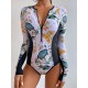 Long Sleeves Zipper Floral Printed Split-Joint One-Piece Wetsuits Long Sleeves Zipper Floral Printed Split-Joint One-Piece Wetsuits