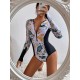 Long Sleeves Zipper Floral Printed Split-Joint One-Piece Wetsuits Long Sleeves Zipper Floral Printed Split-Joint One-Piece Wetsuits