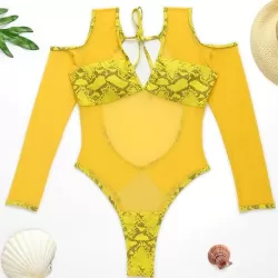 Snake-Print Split-Joint Long Sleeve Backless One-Piece Wetsuits