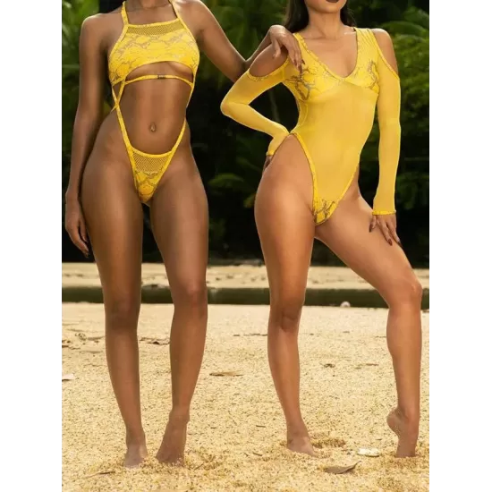 Snake-Print Split-Joint Long Sleeve Backless One-Piece Wetsuits Snake-Print Split-Joint Long Sleeve Backless One-Piece Wetsuits