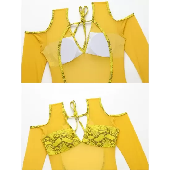 Snake-Print Split-Joint Long Sleeve Backless One-Piece Wetsuits Snake-Print Split-Joint Long Sleeve Backless One-Piece Wetsuits