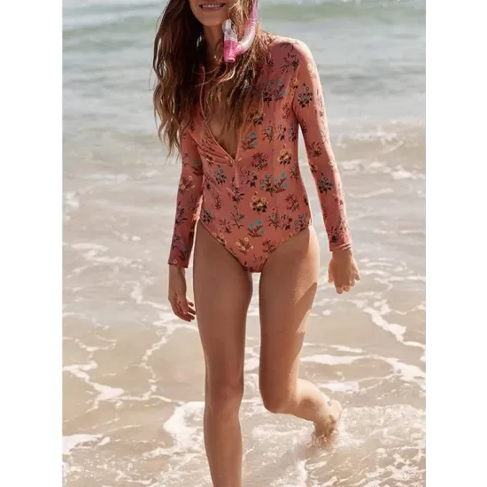Floral Printed Long Sleeves One Piece Wetsuit Floral Printed Long Sleeves One Piece Wetsuit