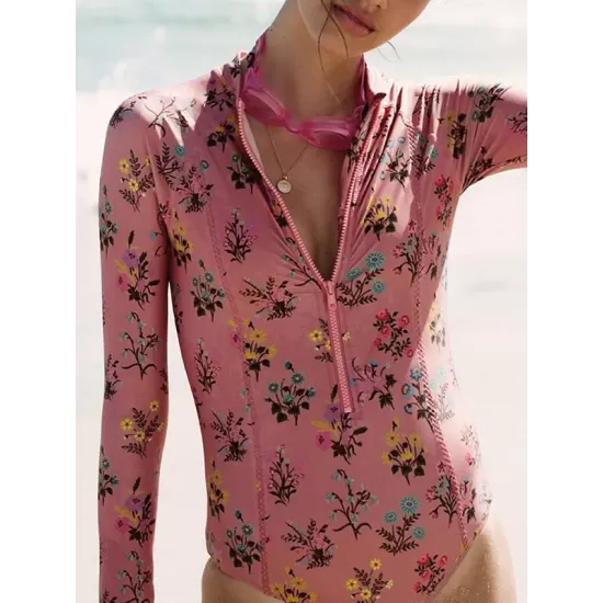 Floral Printed Long Sleeves One Piece Wetsuit Floral Printed Long Sleeves One Piece Wetsuit