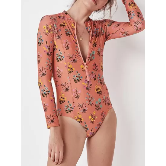 Floral Printed Long Sleeves One Piece Wetsuit Floral Printed Long Sleeves One Piece Wetsuit