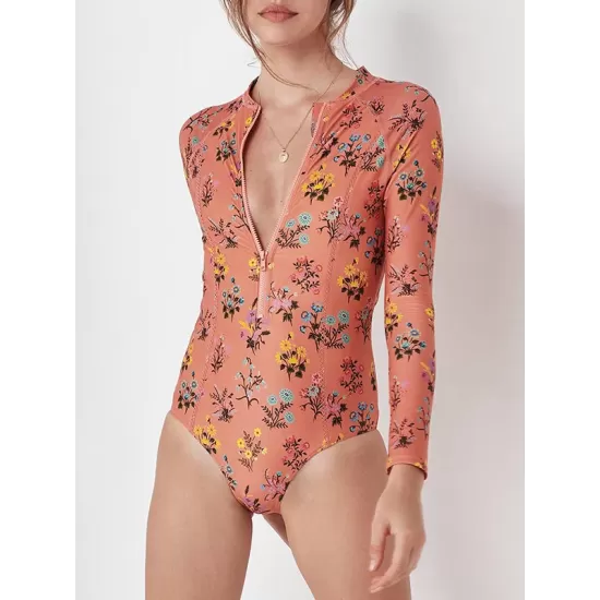 Floral Printed Long Sleeves One Piece Wetsuit Floral Printed Long Sleeves One Piece Wetsuit