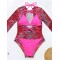 Long Sleeve Zebra Print Mesh Bikini Wetsuit Swimwear
