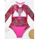 Long Sleeve Zebra Print Mesh Bikini Wetsuit Swimwear Long Sleeve Zebra Print Mesh Bikini Wetsuit Swimwear