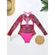 Long Sleeve Zebra Print Mesh Bikini Wetsuit Swimwear Long Sleeve Zebra Print Mesh Bikini Wetsuit Swimwear