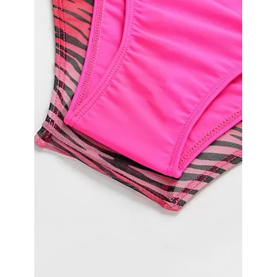 Long Sleeve Zebra Print Mesh Bikini Wetsuit Swimwear Long Sleeve Zebra Print Mesh Bikini Wetsuit Swimwear