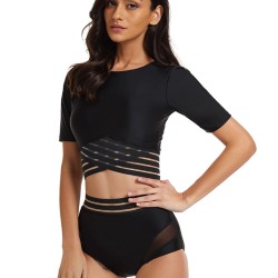 Short Sleeves High-Waisted Solid Color Split Wetsuits