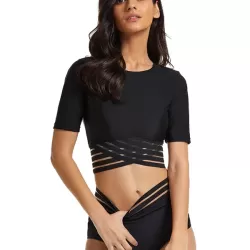 Short Sleeves High-Waisted Solid Color Split Wetsuits