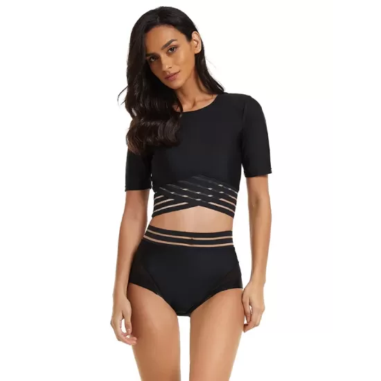 Short Sleeves High-Waisted Solid Color Split Wetsuits Short Sleeves High-Waisted Solid Color Split Wetsuits