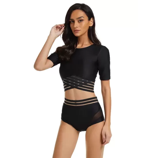 Short Sleeves High-Waisted Solid Color Split Wetsuits Short Sleeves High-Waisted Solid Color Split Wetsuits