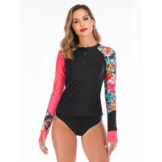 Zipper Floral Printed Two Pieces Wetsuit Zipper Floral Printed Two Pieces Wetsuit