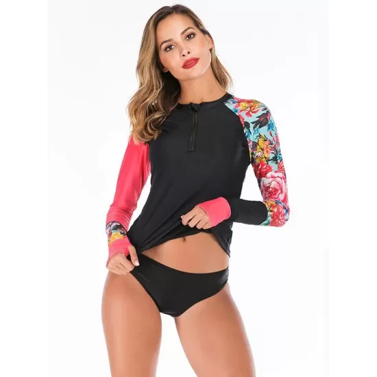 Zipper Floral Printed Two Pieces Wetsuit Zipper Floral Printed Two Pieces Wetsuit