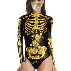 Fashion Halloween Skeleton 3D&Floral Printed Long-Sleeves Wetsuit