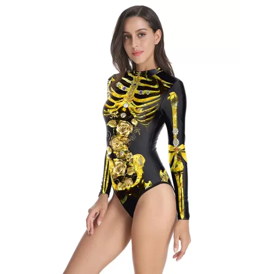 Fashion Halloween Skeleton 3D&Floral Printed Long-Sleeves Wetsuit Fashion Halloween Skeleton 3D&Floral Printed Long-Sleeves Wetsuit