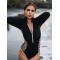 Long Sleeve Color-Block Leopard Print Zipper Wetsuit
