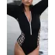Long Sleeve Color-Block Leopard Print Zipper Wetsuit Long Sleeve Color-Block Leopard Print Zipper Wetsuit