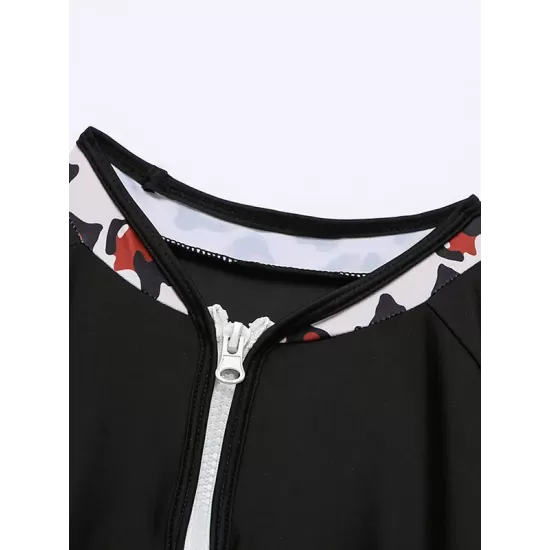 Long Sleeve Color-Block Leopard Print Zipper Wetsuit Long Sleeve Color-Block Leopard Print Zipper Wetsuit