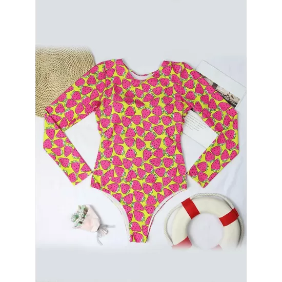 Long Sleeves Fruit Printed One-Piece Wetsuit Long Sleeves Fruit Printed One-Piece Wetsuit