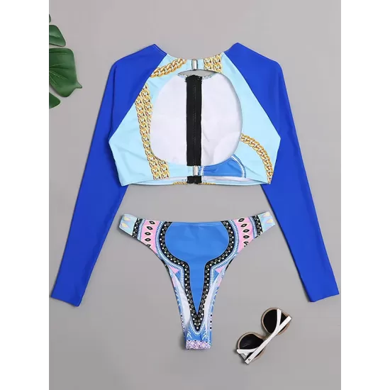 Floral Long Sleeve Zipper Backless Brazilian Wetsuit Floral Long Sleeve Zipper Backless Brazilian Wetsuit
