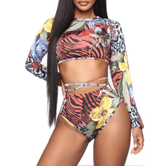 Floral Long Sleeveless Backless High-Waisted Rash Guards Floral Long Sleeveless Backless High-Waisted Rash Guards