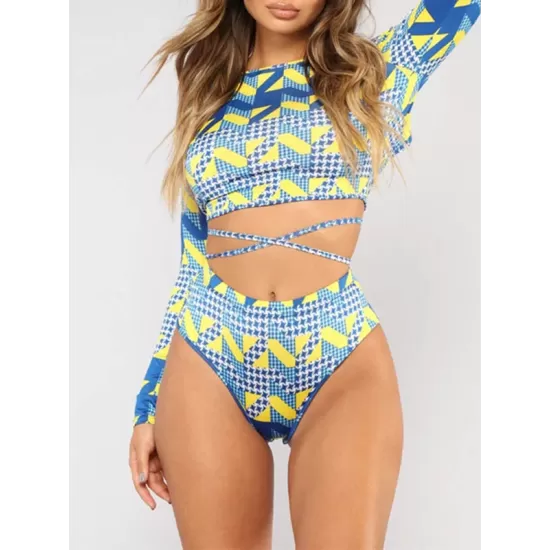 Floral Long Sleeveless Backless High-Waisted Rash Guards Floral Long Sleeveless Backless High-Waisted Rash Guards