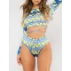 Floral Long Sleeveless Backless High-Waisted Rash Guards Floral Long Sleeveless Backless High-Waisted Rash Guards