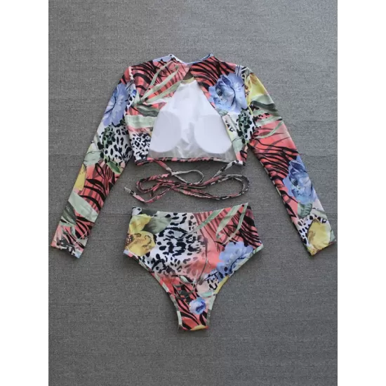 Floral Long Sleeveless Backless High-Waisted Rash Guards Floral Long Sleeveless Backless High-Waisted Rash Guards