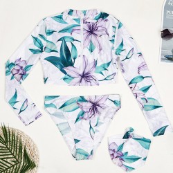Floral Print Long Sleeve Zipper Sexy Wetsuit