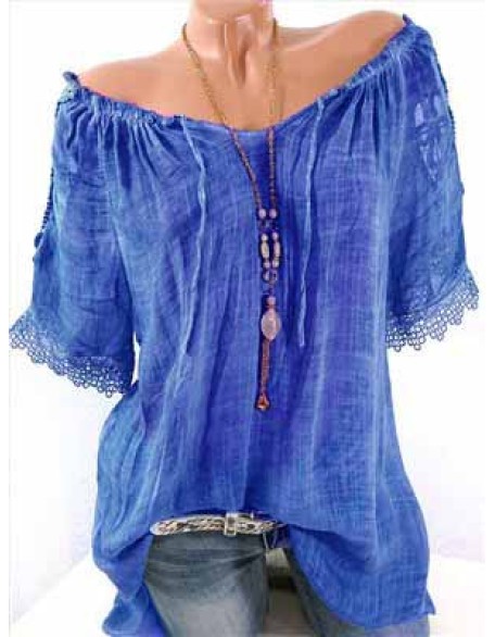 Summer ladies translucent one-shoulder short sleeve T-shirt