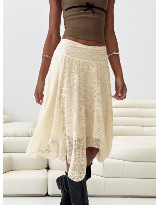 Women's dress with irregular hem and long lace skirt