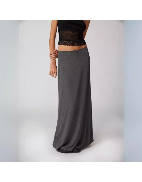 Fashion Commuter Halter Solid Color Personalized Bow Lace Long Skirt