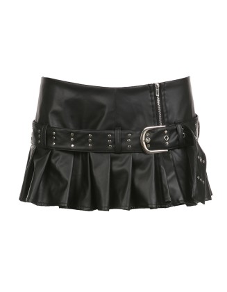 Dark rivet corns belt low waist skirt punk spice girl sexy split pleated skirt