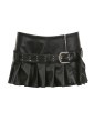 Dark rivet corns belt low waist skirt punk spice girl sexy split pleated skirt